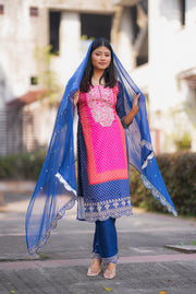 Netose polka dot pink and blue kurta set