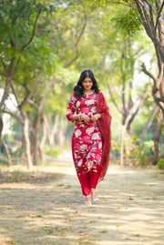 Netose Red Floral kurta set with duppata