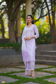 Netose Cotton Straight kurta set in lavender
