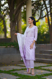 Netose Cotton Straight kurta set in lavender