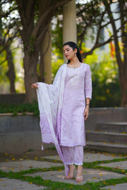 Netose Cotton Straight kurta set in lavender