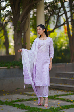 Netose Cotton Straight kurta set in lavender