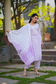 Netose Cotton Straight kurta set in lavender