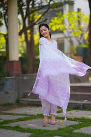 Netose Cotton Straight kurta set in lavender