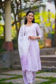 Netose Cotton Straight kurta set in lavender
