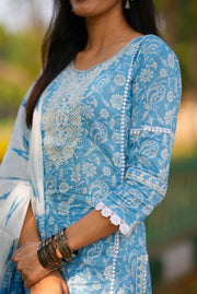 Netose blue Cotton Straight kurta