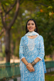 Netose blue Cotton Straight kurta