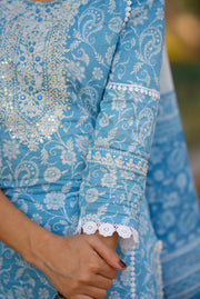 Netose blue Cotton Straight kurta