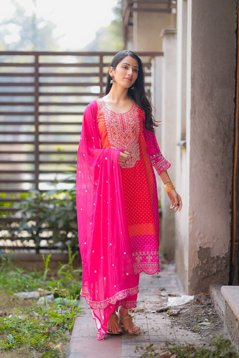 Netose Pink Orange Ombre Suit Set – Netose By LakhNeet (I) Private Limited