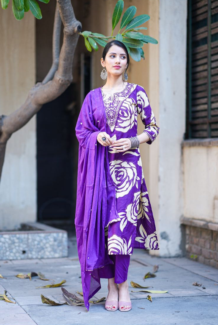 Netose Purple Floral Kurta Set – Netose By LakhNeet (I) Private Limited
