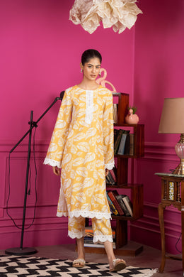 Netose Yellow Printed Kurta Set
