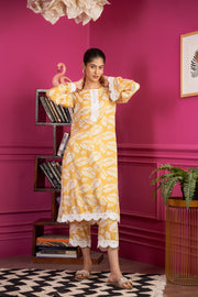 Netose Yellow Printed Kurta Set