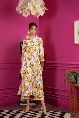 Netose White Floral Print Kurta Set