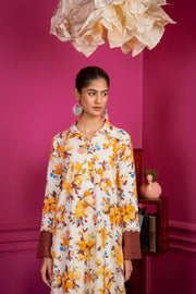 Netose White Floral Print Kurta Set