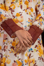 Netose White Floral Print Kurta Set