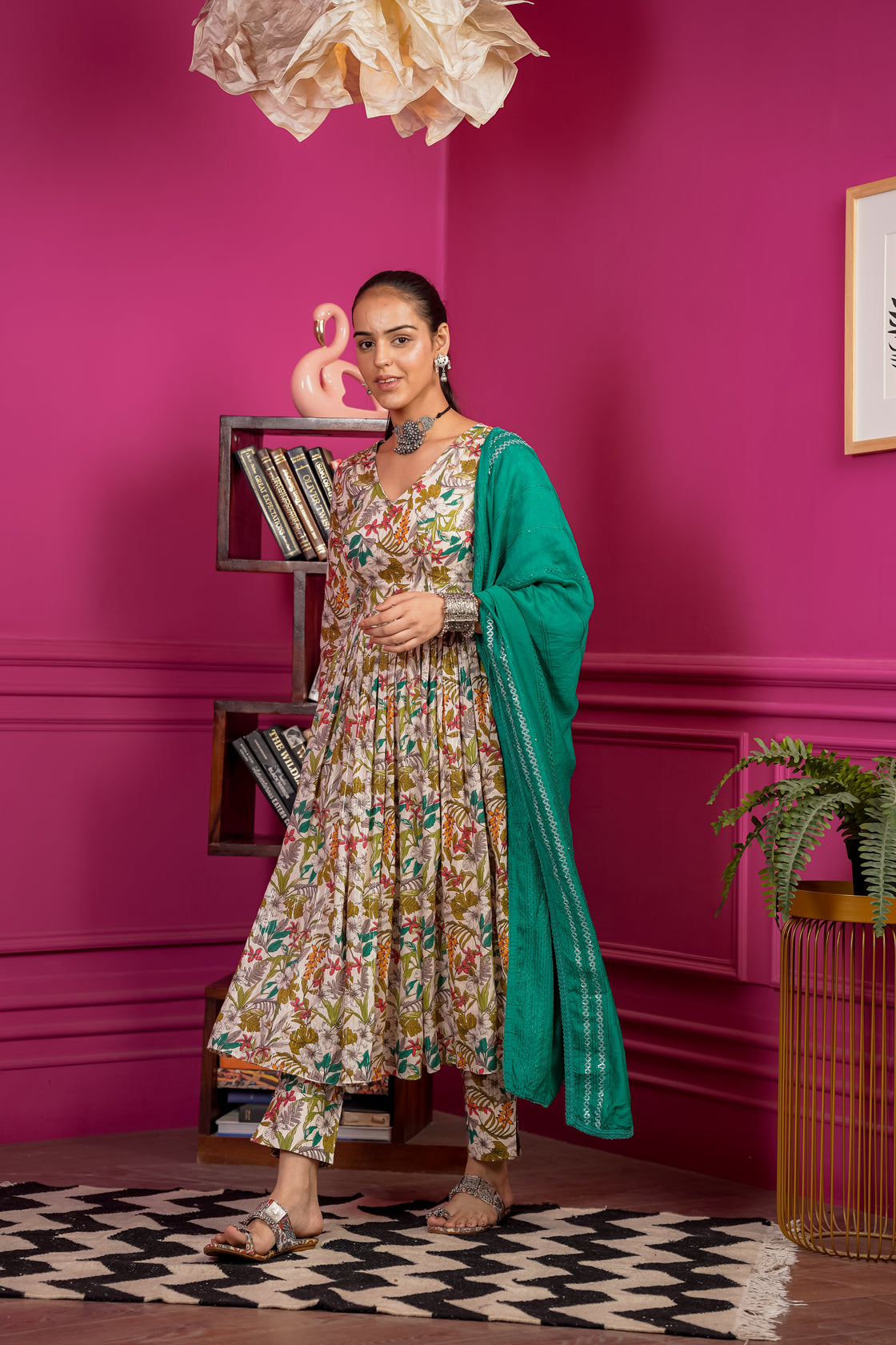 Netose 3-Piece Green Floral Print Kurta with Pants – Netose By LakhNeet ...