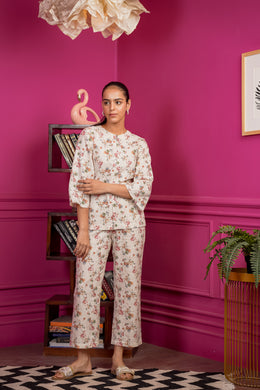 Netose White Floral Print Co-ord Set