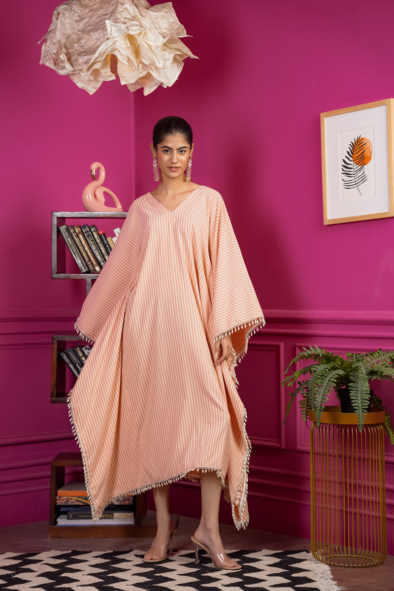 Netose Orange Kaftaan With Pearls – Netose By LakhNeet (I) Private Limited