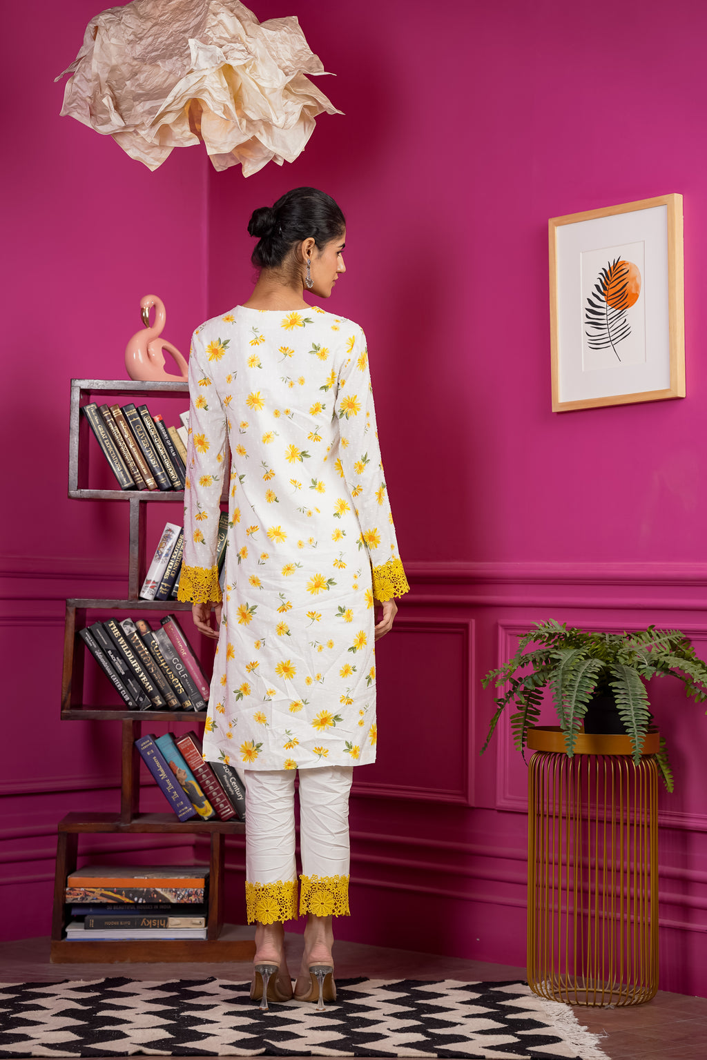 Netose White Lace Detailing Floral Suit Set \u2013 Netose By LakhNeet (I) Private Limited