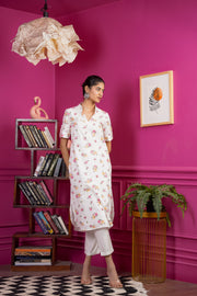 Netose White Floral Short Sleeve Kurta Set