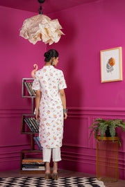 Netose White Floral Short Sleeve Kurta Set