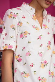 Netose White Floral Short Sleeve Kurta Set