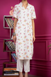 Netose White Floral Short Sleeve Kurta Set
