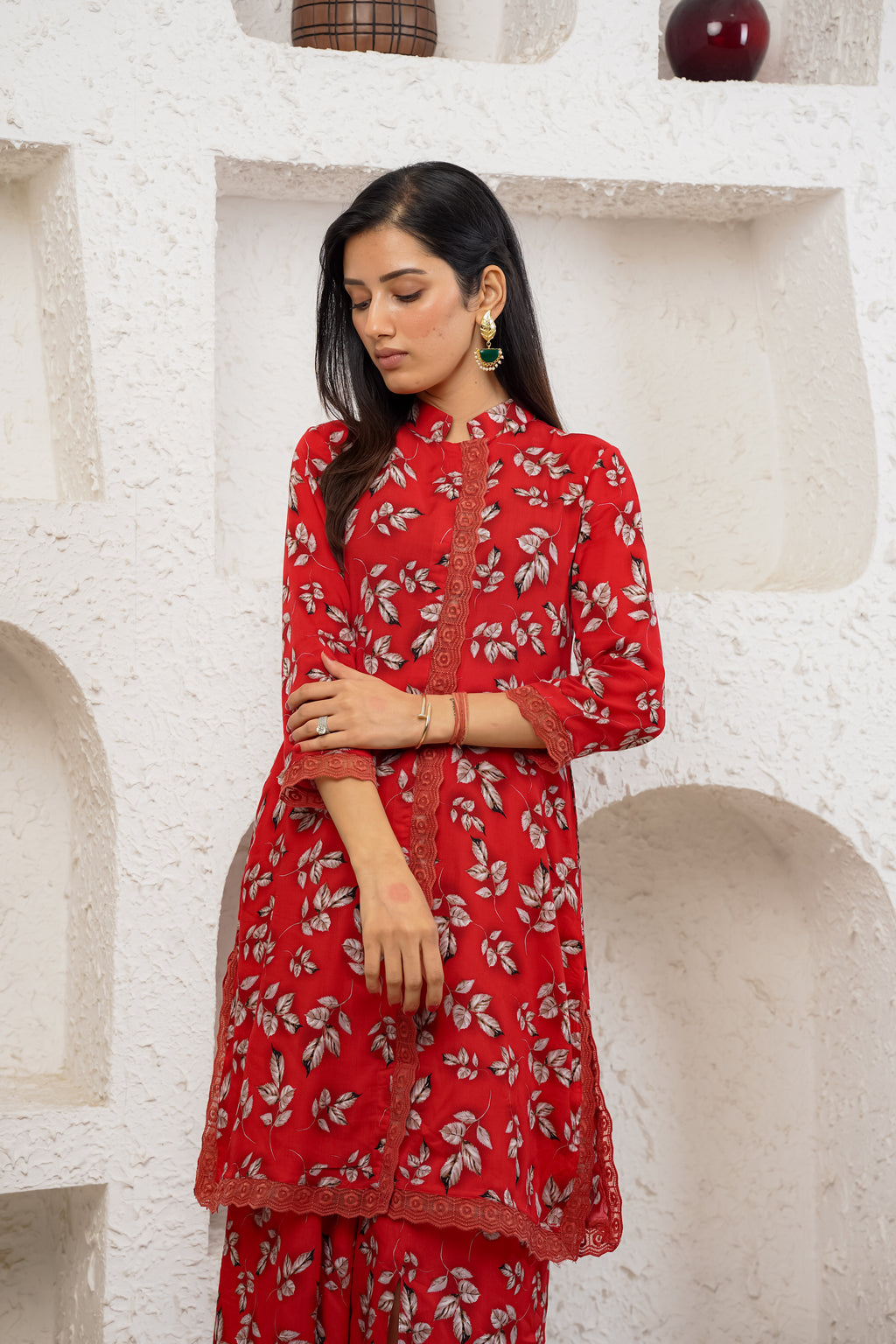 Netose Red Floral Printed Kurta Set u2013 Netose By LakhNeet (I) Private Limited
