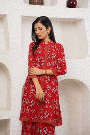 Netose Red Floral Printed Kurta Set