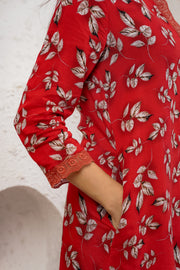 Netose Red Floral Printed Kurta Set